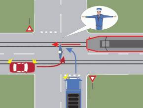 Conducatorul autocamionului poate patrunde in intersectie?