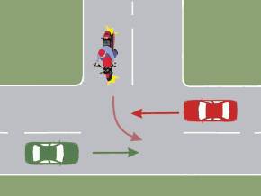 Care dintre cele trei autovehicule va trece ultimul prin intersectia din imagine?