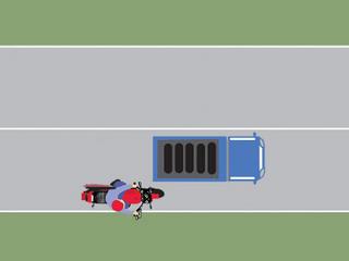 in cazul in care autocamionul se deplaseaza cu o viteza mai mica de 40 km/h, poate fi depasit de motocicleta pe partea dreapta?