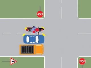 Motociclistul din imagine depaseste corect cele doua autovehicule?