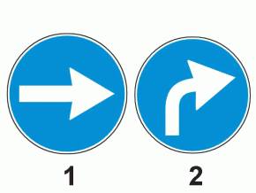 Care dintre cele doua indicatoare obliga la schimbarea directiei de mers spre dreapta, dupa depasirea locului unde este instalat?