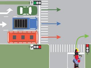 Care dintre cele patru autovehicule din imaginea alaturata au dreptul de a-si continua deplasarea prin intersectie?