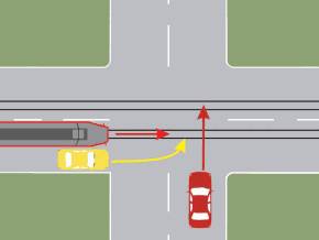 Care dintre cele trei vehicule trece primul prin intersectie?