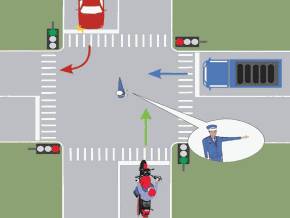 Care dintre autovehicule au dreptul sa intre in intersectie?