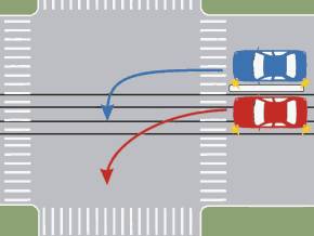 Care dintre autoturisme s-a incadrat corect pentru a schimba directia de mers?