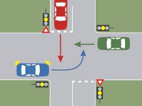 in ce ordine vor trece prin intersectie autoturismele la culoarea galbena intermitenta a semaforului?
