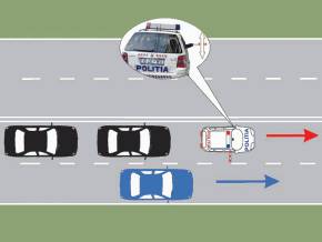 Scoaterea pe partea laterala a bastonului de catre politistul care insoteste o coloana oficiala obliga conducatorul: